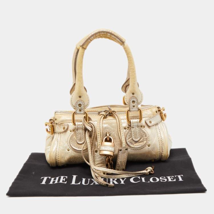 Pre Owned Chloe Cream/Silver Shimmer Leather Mini Paddington Satchel