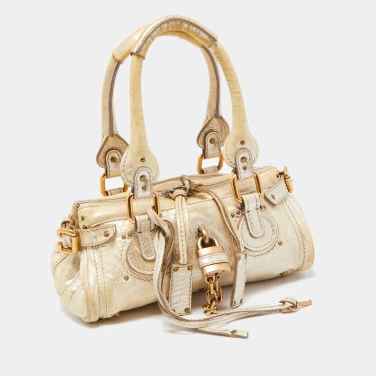 Pre Owned Chloe Cream/Silver Shimmer Leather Mini Paddington Satchel