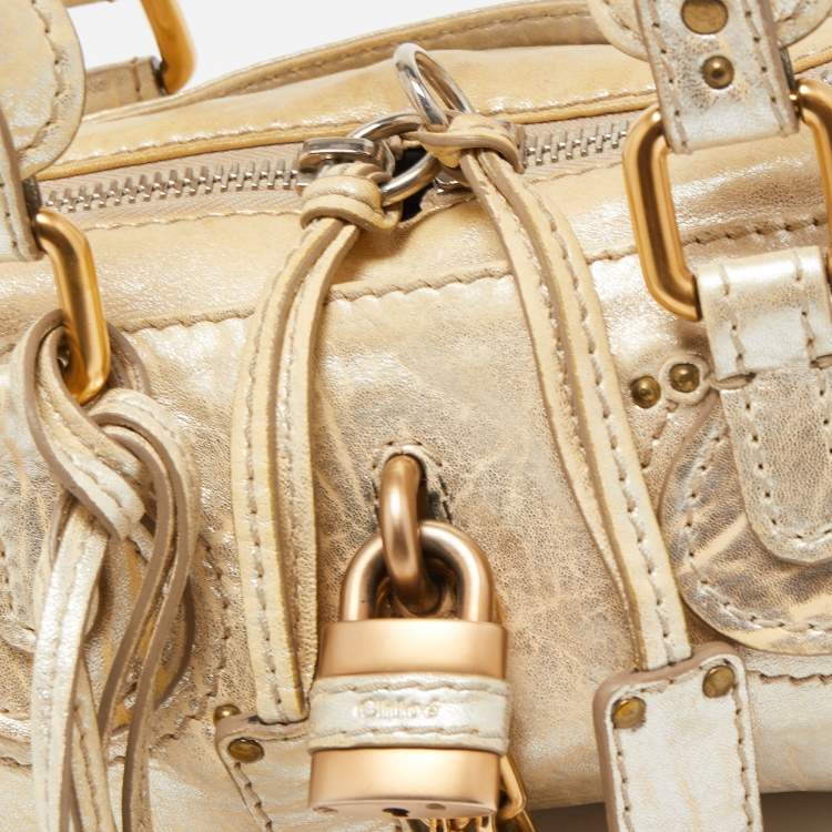Pre Owned Chloe Cream/Silver Shimmer Leather Mini Paddington Satchel