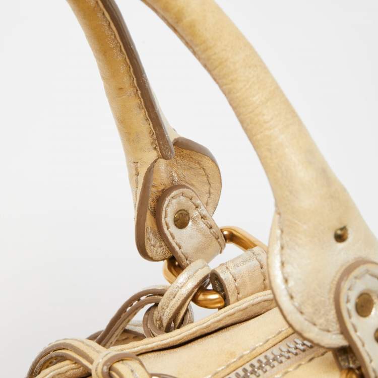 Pre Owned Chloe Cream/Silver Shimmer Leather Mini Paddington Satchel