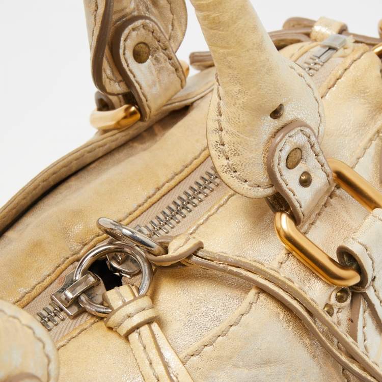 Pre Owned Chloe Cream/Silver Shimmer Leather Mini Paddington Satchel