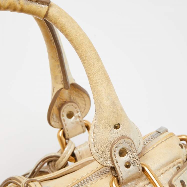 Pre Owned Chloe Cream/Silver Shimmer Leather Mini Paddington Satchel