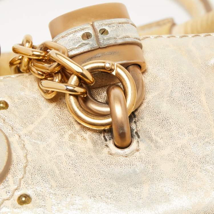 Pre Owned Chloe Cream/Silver Shimmer Leather Mini Paddington Satchel