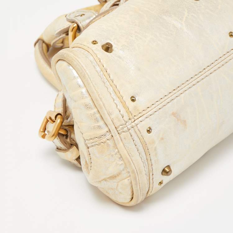 Pre Owned Chloe Cream/Silver Shimmer Leather Mini Paddington Satchel
