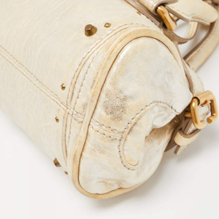 Pre Owned Chloe Cream/Silver Shimmer Leather Mini Paddington Satchel