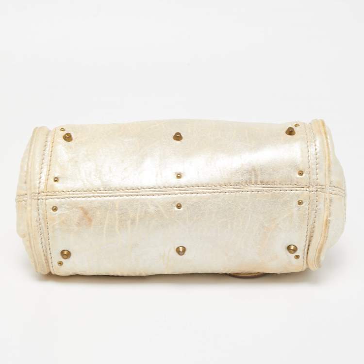 Pre Owned Chloe Cream/Silver Shimmer Leather Mini Paddington Satchel