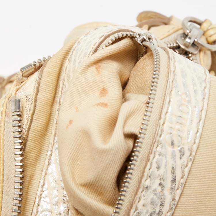 Pre Owned Chloe Cream/Silver Shimmer Leather Mini Paddington Satchel