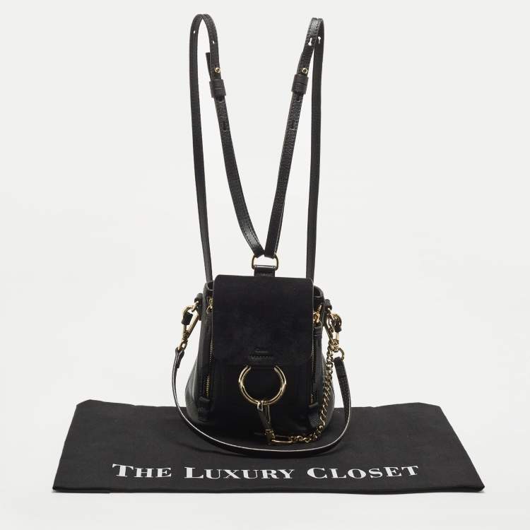 Pre Owned Chloe Black Leather and Suede Mini Faye Day Backpack
