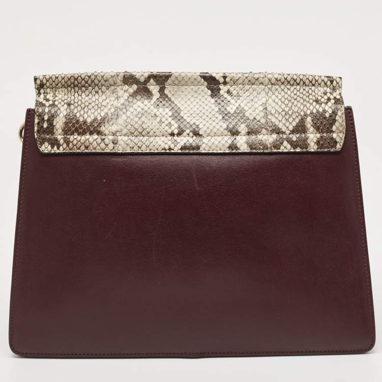 Pre Owned Chloe Burgundy/Beige Python and Suede Medium Faye Shoulder Bag