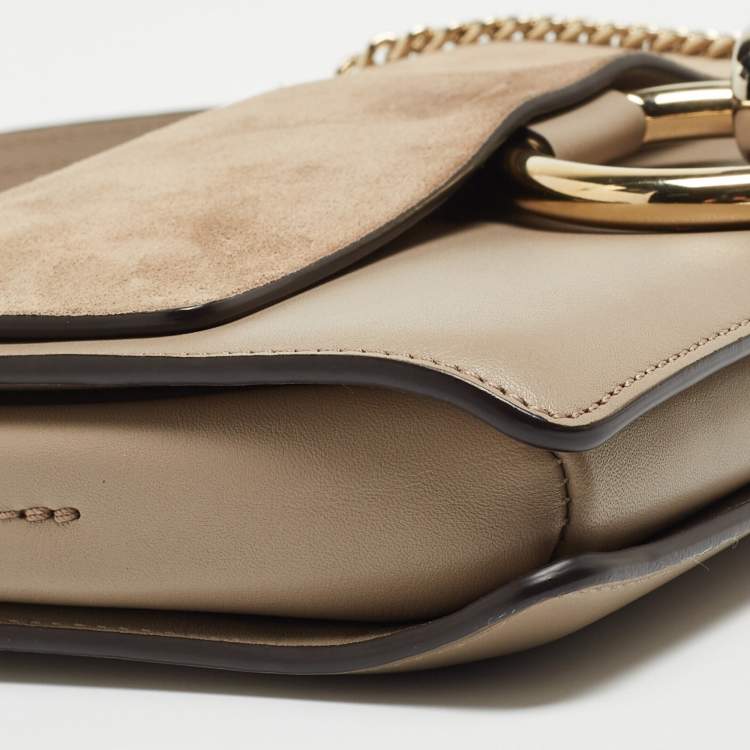 Pre Owned Chloe Taupe Leather and Suede Small Faye Shoulder Bag