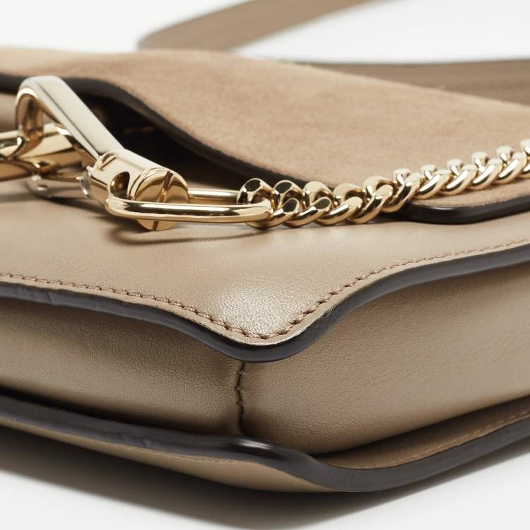 Pre Owned Chloe Taupe Leather and Suede Small Faye Shoulder Bag