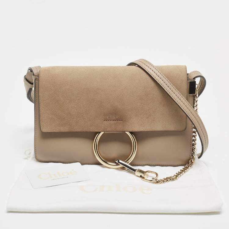 Pre Owned Chloe Taupe Leather and Suede Small Faye Shoulder Bag
