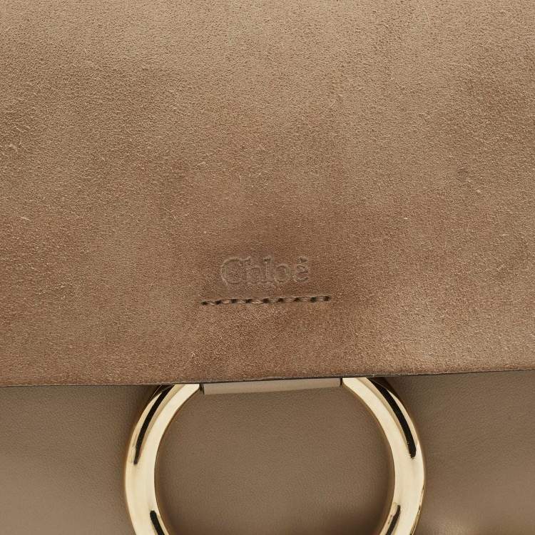 Pre Owned Chloe Taupe Leather and Suede Small Faye Shoulder Bag