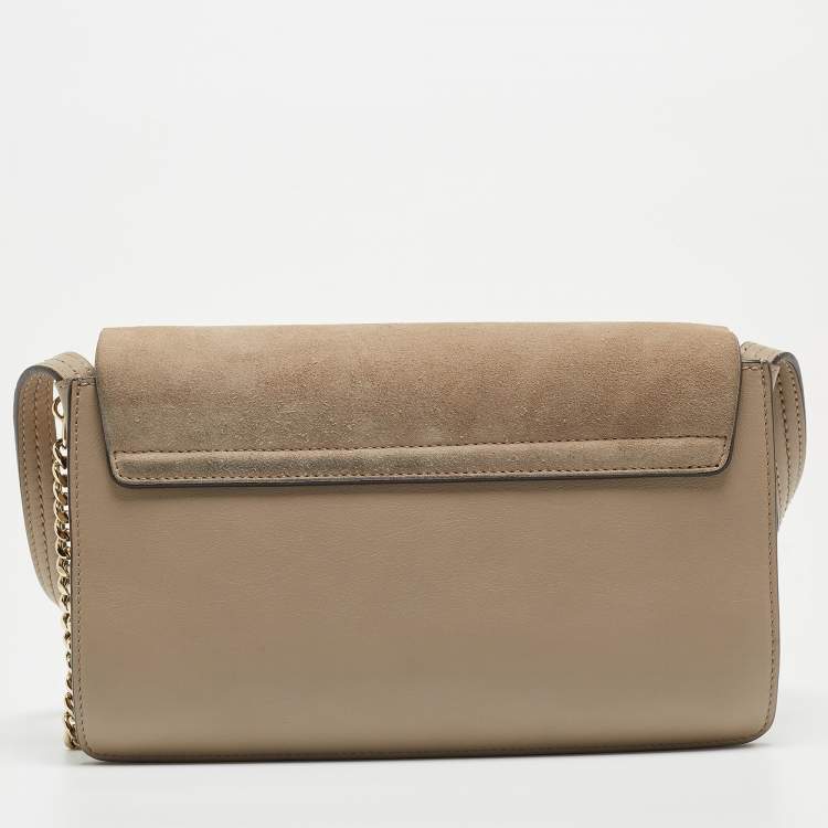 Pre Owned Chloe Taupe Leather and Suede Small Faye Shoulder Bag