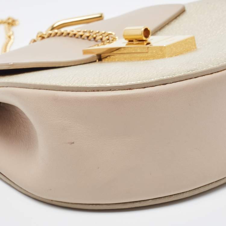 Pre Owned Chloe Gold/Beige Leather Small Drew Shoulder Bag