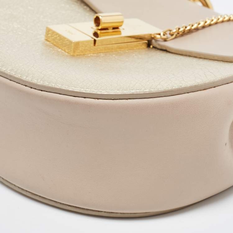 Pre Owned Chloe Gold/Beige Leather Small Drew Shoulder Bag