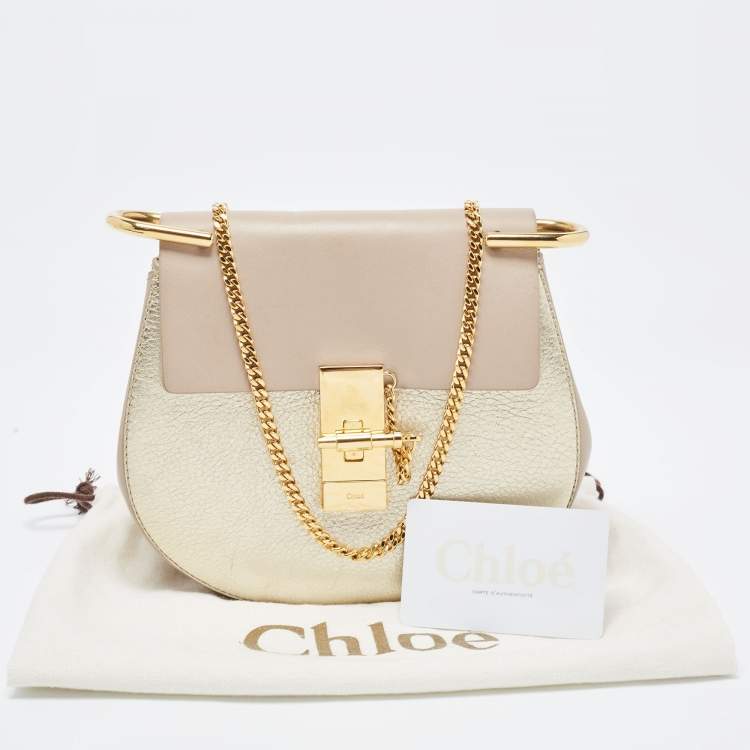Pre Owned Chloe Gold/Beige Leather Small Drew Shoulder Bag