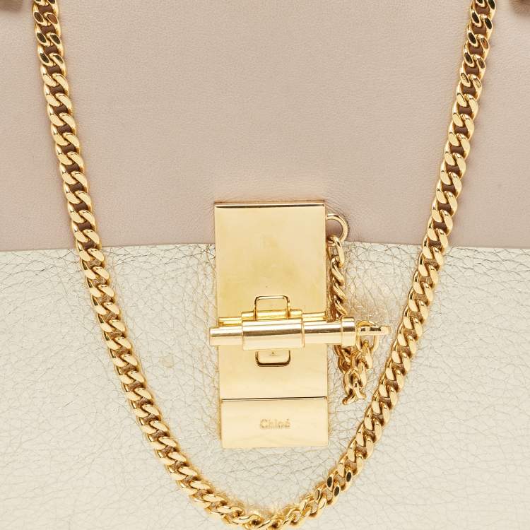 Pre Owned Chloe Gold/Beige Leather Small Drew Shoulder Bag