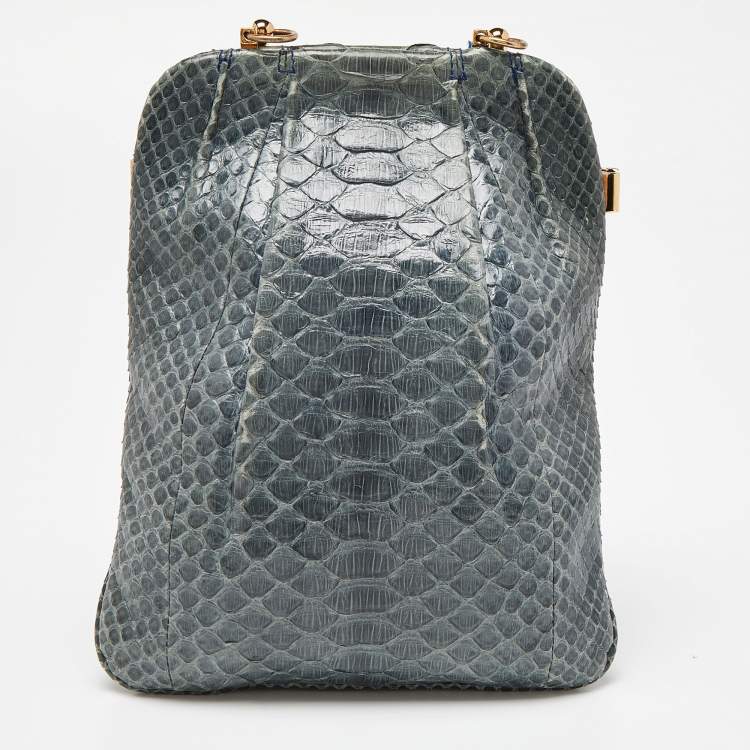 Pre Owned Chloe Teal Python Frame Chain Bag