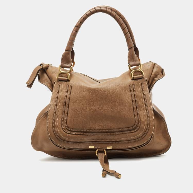 Pre Owned Chloe Khaki Beige Leather Large Marcie Satchel