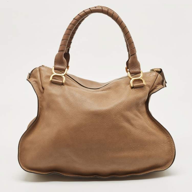 Pre Owned Chloe Khaki Beige Leather Large Marcie Satchel