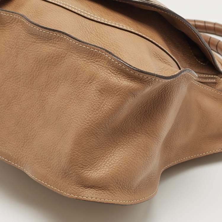 Pre Owned Chloe Khaki Beige Leather Large Marcie Satchel