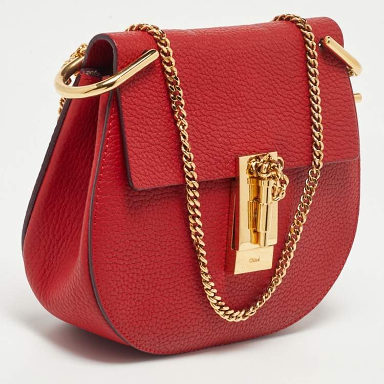 Pre Owned Chloe Red Leather Small Drew Chain Crossbody Bag
