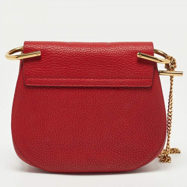 Pre Owned Chloe Red Leather Small Drew Chain Crossbody Bag