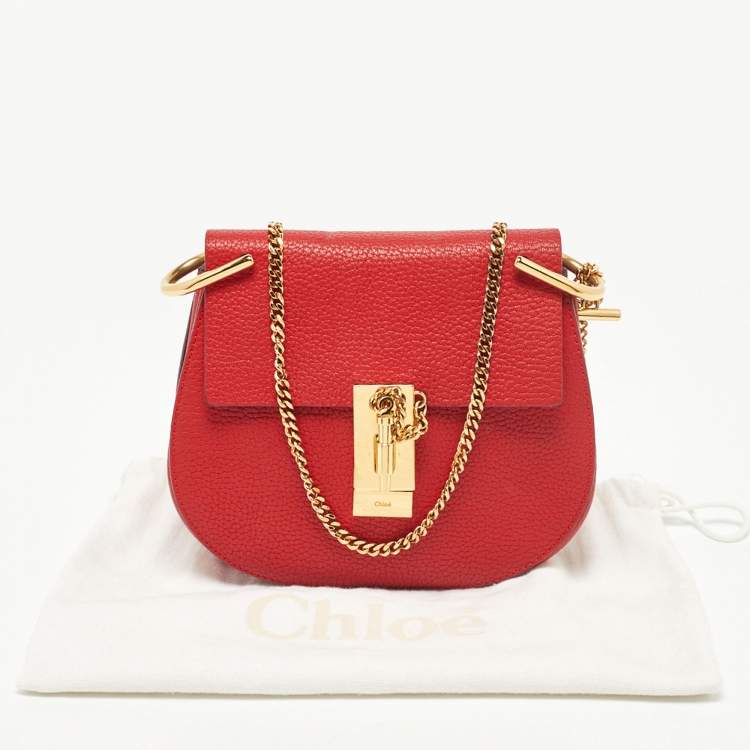 Pre Owned Chloe Red Leather Small Drew Chain Crossbody Bag