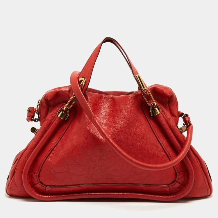 Pre Owned Chloe Brick Red Leather Large Paraty Shoulder Bag