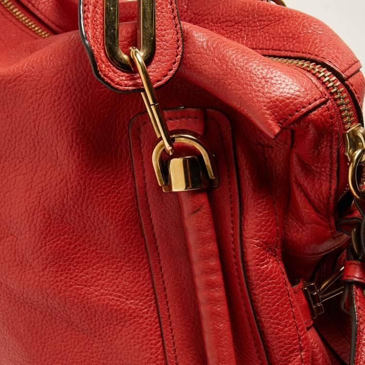Pre Owned Chloe Brick Red Leather Large Paraty Shoulder Bag