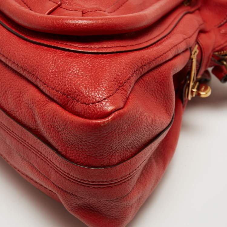 Pre Owned Chloe Brick Red Leather Large Paraty Shoulder Bag