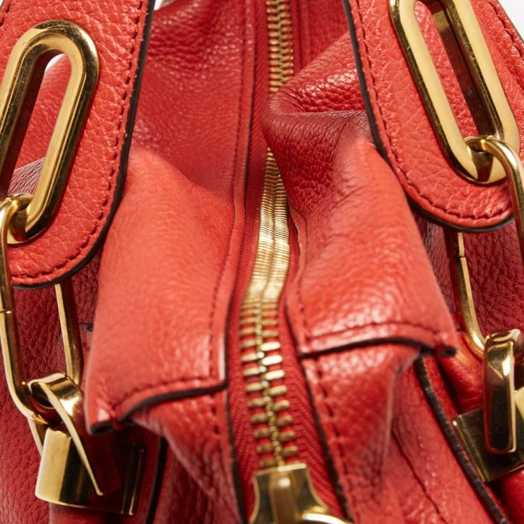 Pre Owned Chloe Brick Red Leather Large Paraty Shoulder Bag