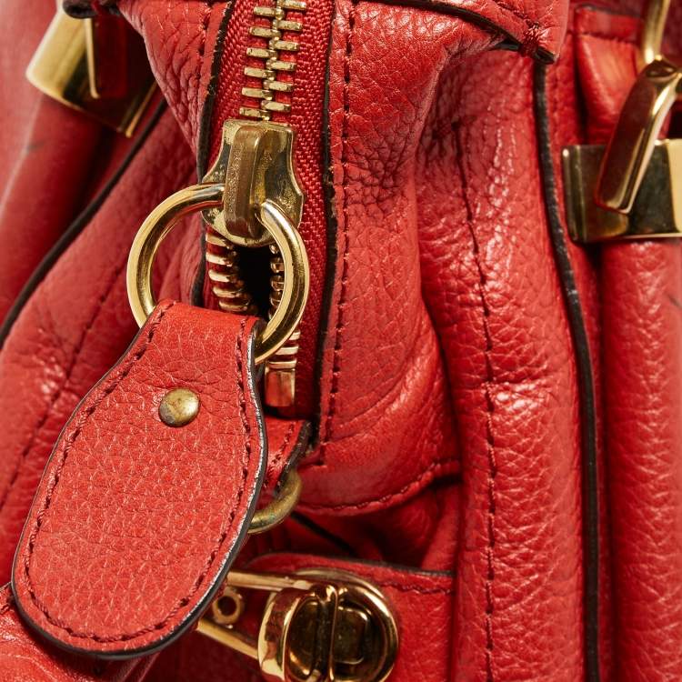 Pre Owned Chloe Brick Red Leather Large Paraty Shoulder Bag