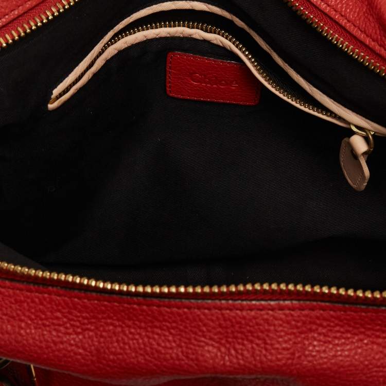 Pre Owned Chloe Brick Red Leather Large Paraty Shoulder Bag