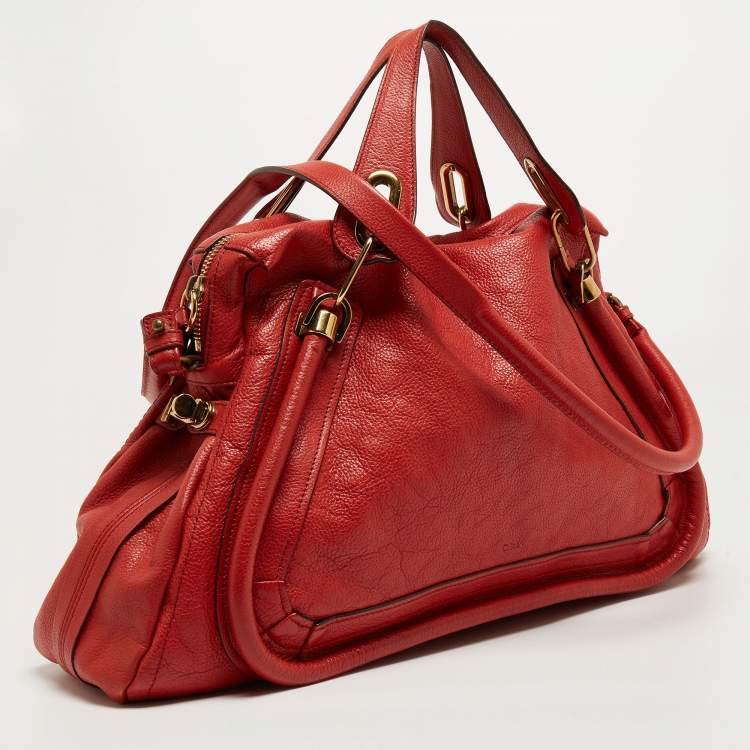 Pre Owned Chloe Brick Red Leather Large Paraty Shoulder Bag