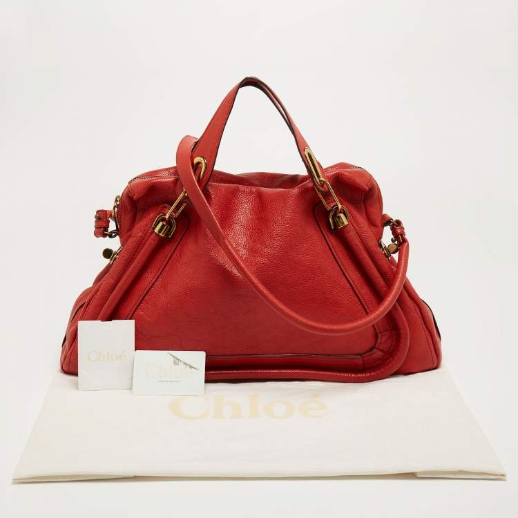 Pre Owned Chloe Brick Red Leather Large Paraty Shoulder Bag