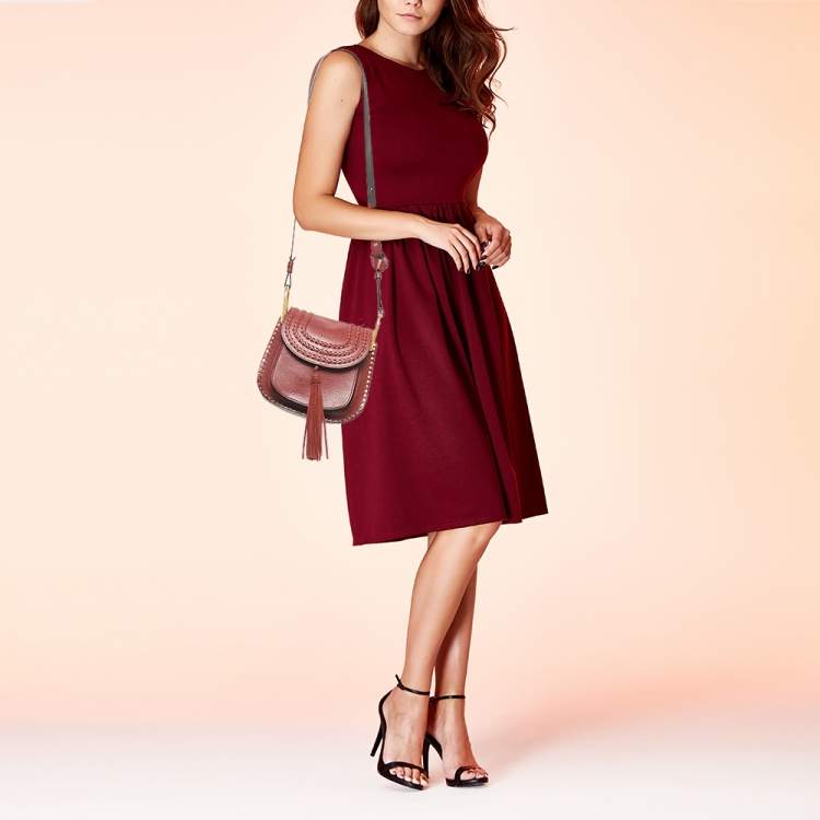 Pre Owned Chloe Burgundy Leather Small Braided Hudson Shoulder Bag