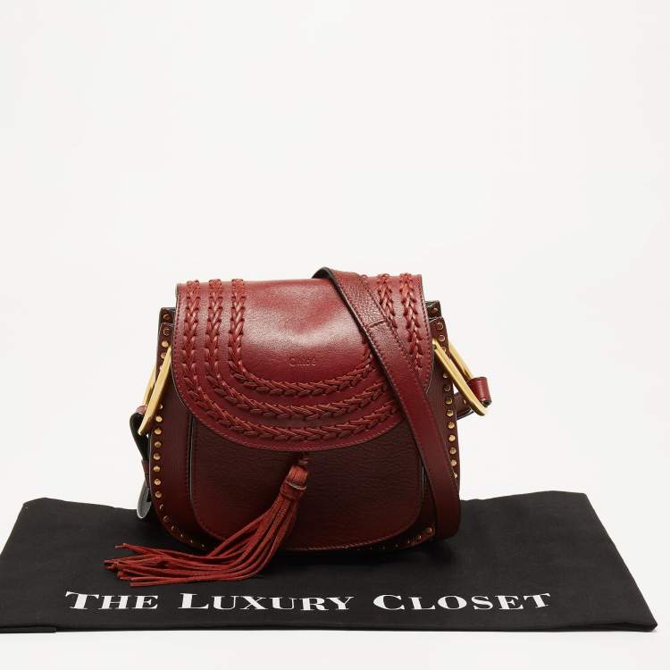 Pre Owned Chloe Burgundy Leather Small Braided Hudson Shoulder Bag