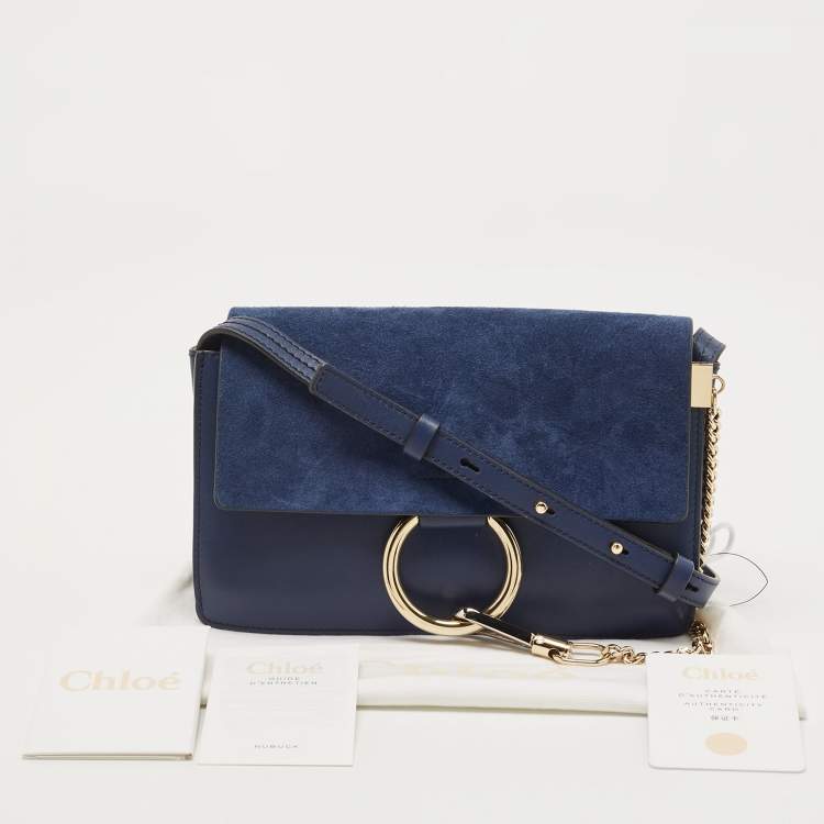 Pre Owned Chloe Navy Blue Leather and Suede Small Faye Shoulder Bag