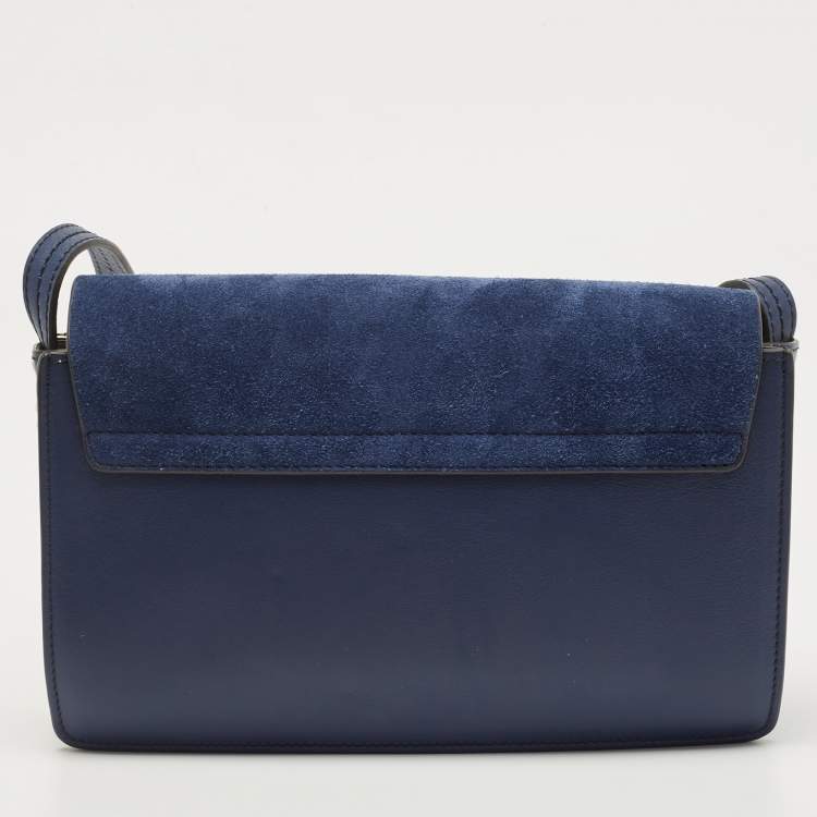 Pre Owned Chloe Navy Blue Leather and Suede Small Faye Shoulder Bag