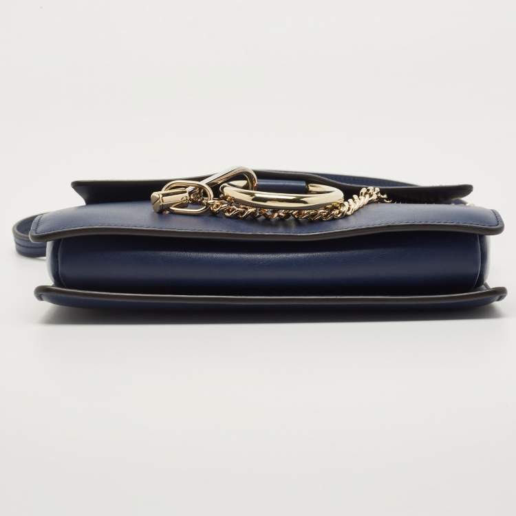 Pre Owned Chloe Navy Blue Leather and Suede Small Faye Shoulder Bag