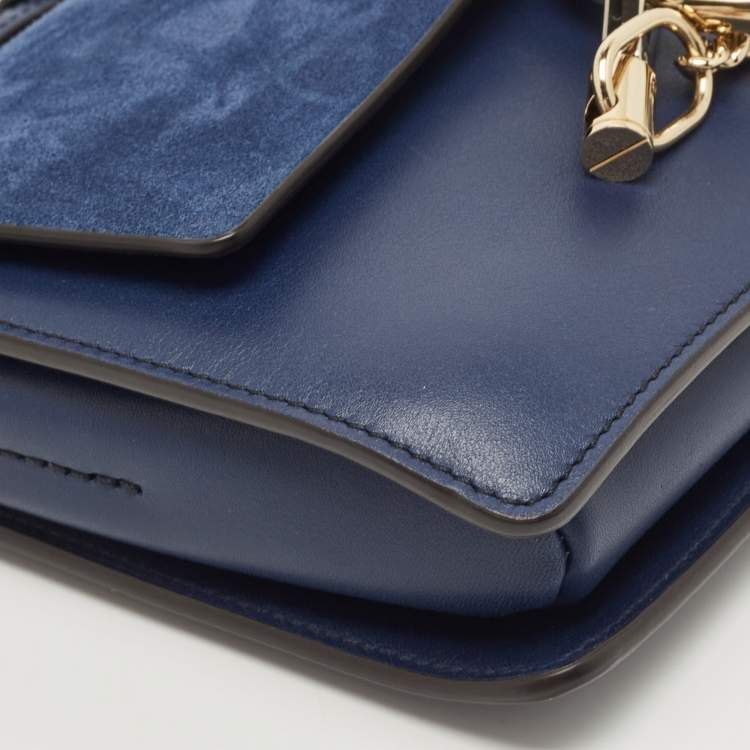Pre Owned Chloe Navy Blue Leather and Suede Small Faye Shoulder Bag