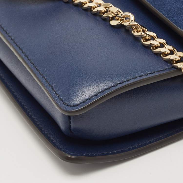 Pre Owned Chloe Navy Blue Leather and Suede Small Faye Shoulder Bag