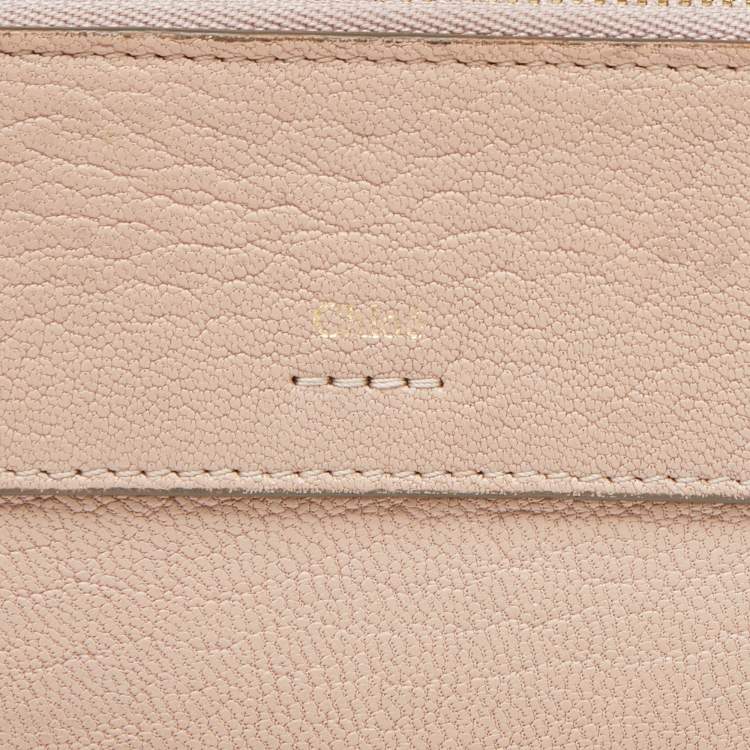 Pre Owned Chloe Beige Leather Zip Card Holder