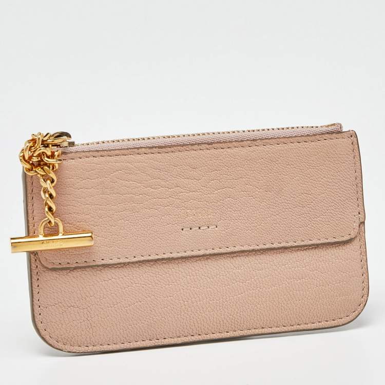 Pre Owned Chloe Beige Leather Zip Card Holder