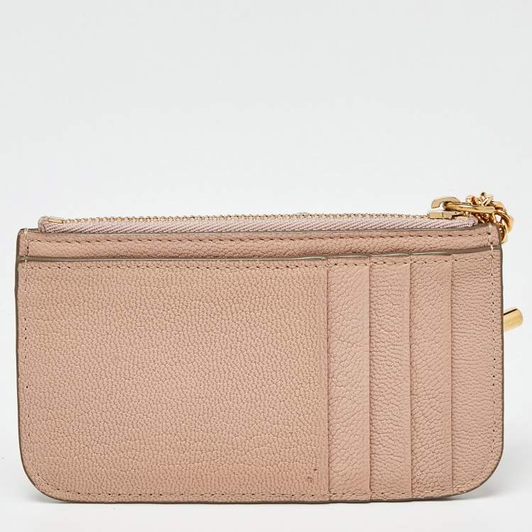 Pre Owned Chloe Beige Leather Zip Card Holder