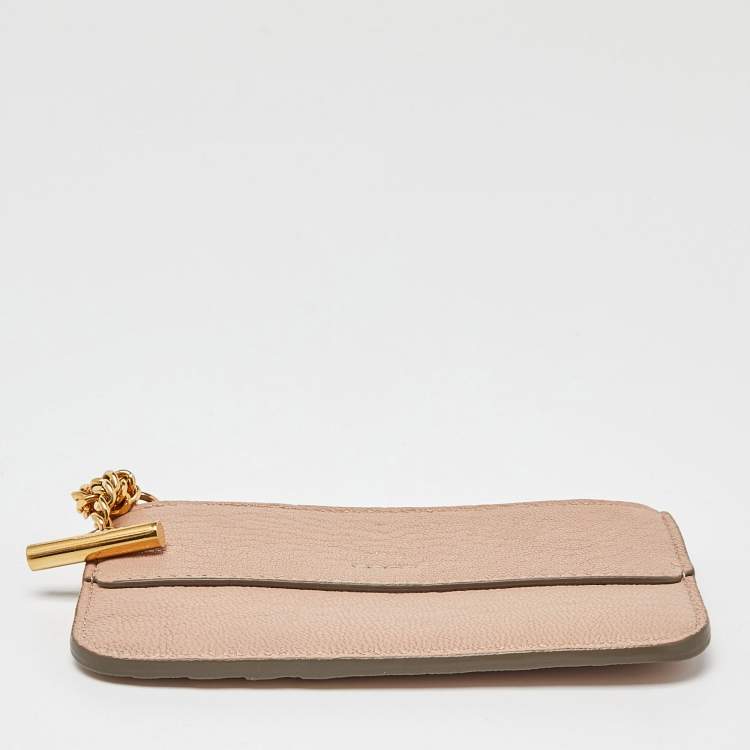Pre Owned Chloe Beige Leather Zip Card Holder