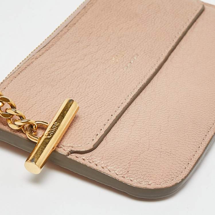 Pre Owned Chloe Beige Leather Zip Card Holder