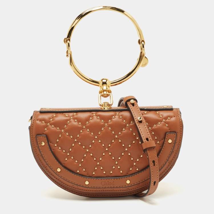 Chloe Nile Minaudiere Small leather Brown Bracelet Bag